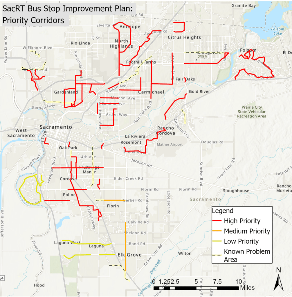 SacRT map of priority corridors