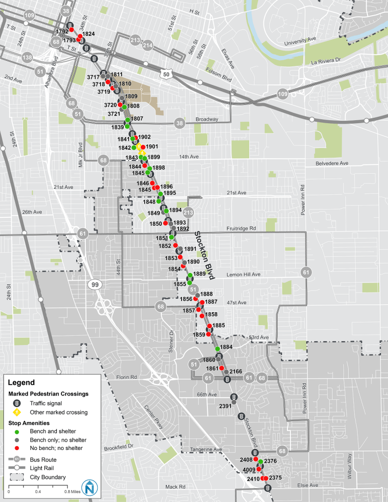 maps of bus stops along Stockton Blvd