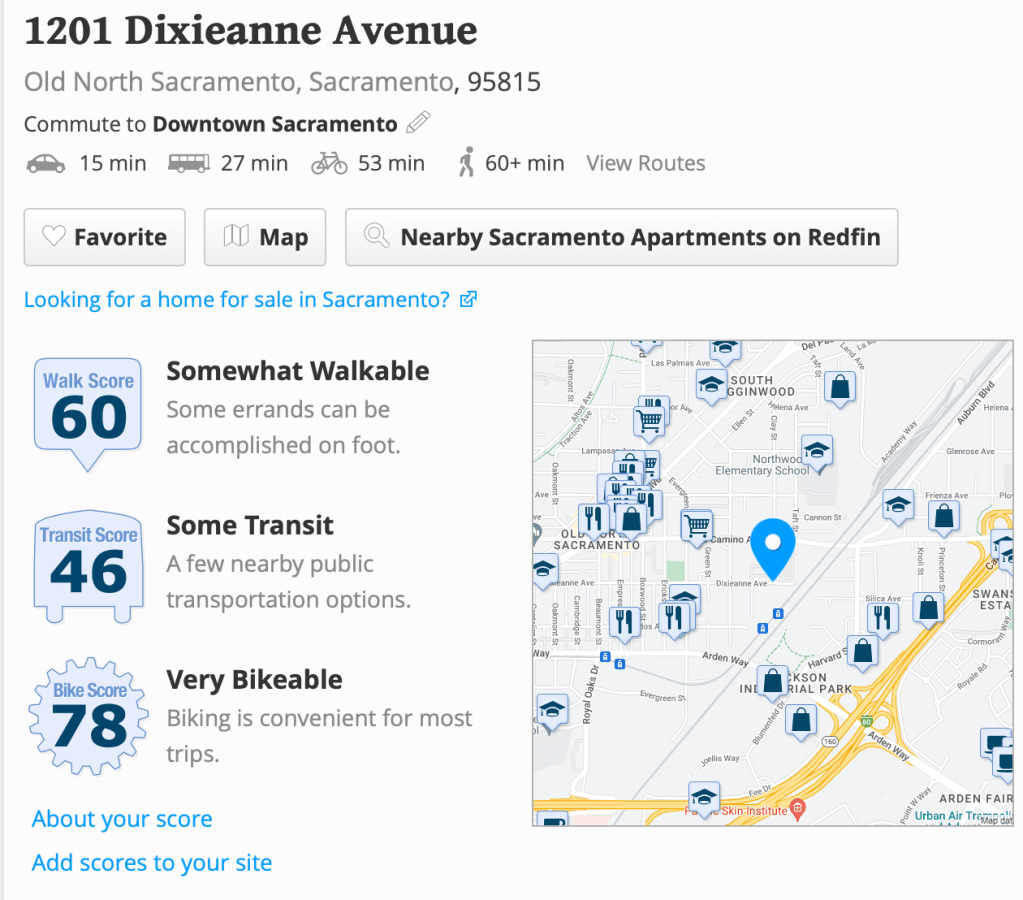 WalkScore for Swanson Station (SacRT light rail)
