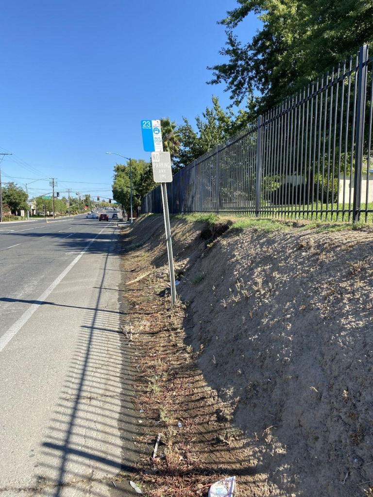 photo of bus stop with no amenities, San Juan Ave & Northlea Way, from Bus Stop Improvement Plan