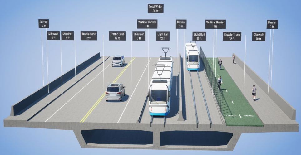 cross-section diagram of Truxel Bridge alignment 3B